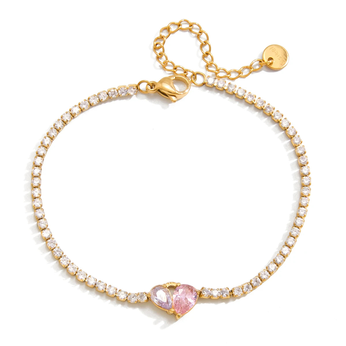 Kika Classic Pink Purple Heart Shaped Zircon Tennis Bracelet