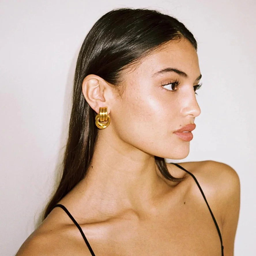 KIKA Best-Selling Waterproof 316L Stainless Steel Metal Geometric Personalized Daily Stud Earrings Gold Color Tarnish Jewelry