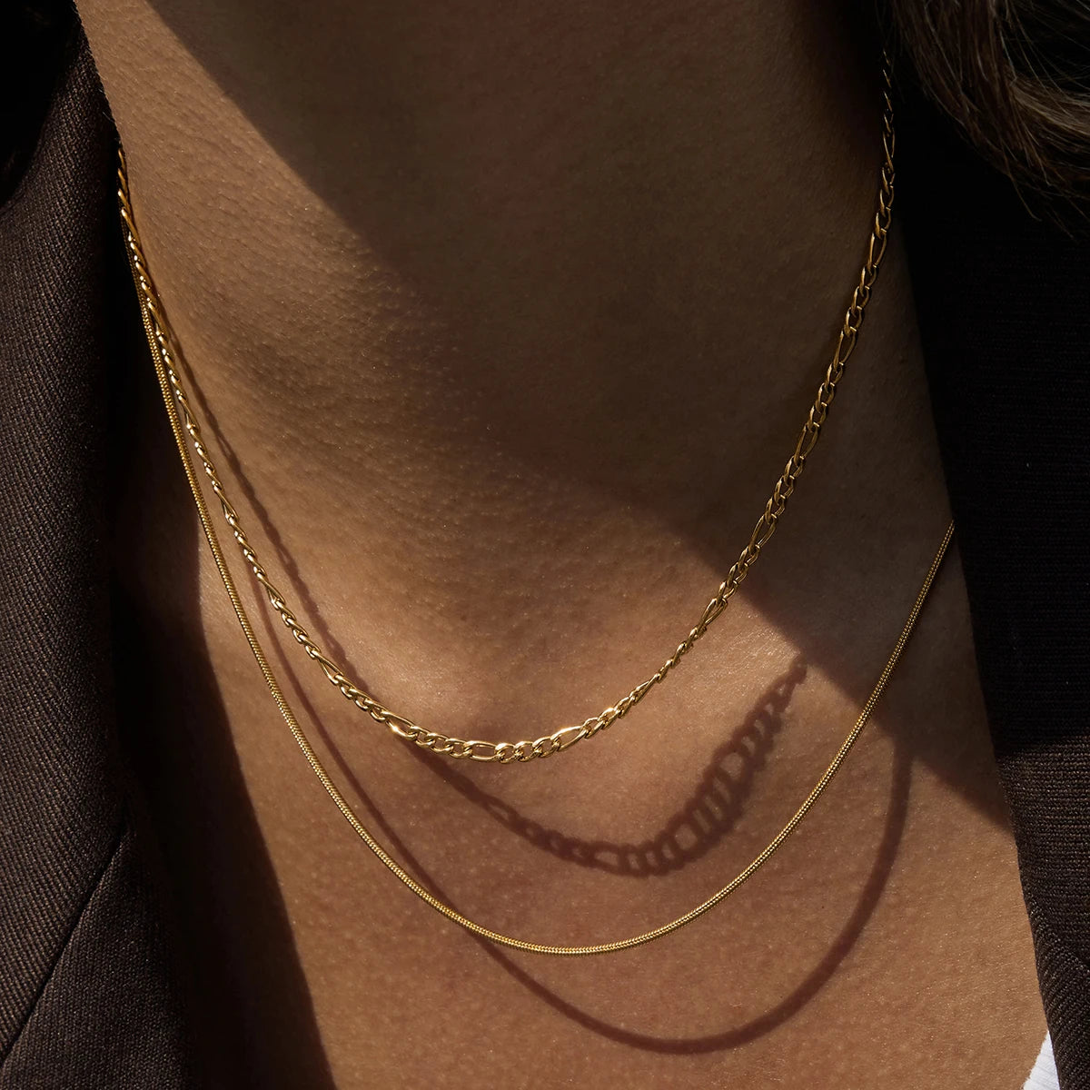 Kika Minimalist Figaro Chain Round Snake Bone Chain Double Layer
