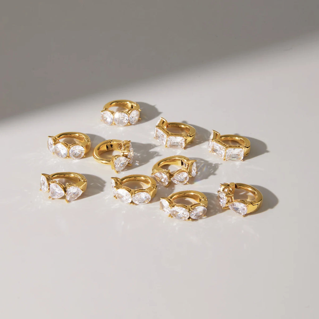 KIK Geometric Zircon Elastic Non-piercing Ear Clips  18K Gold Plated PVD  Stainless Steel316L