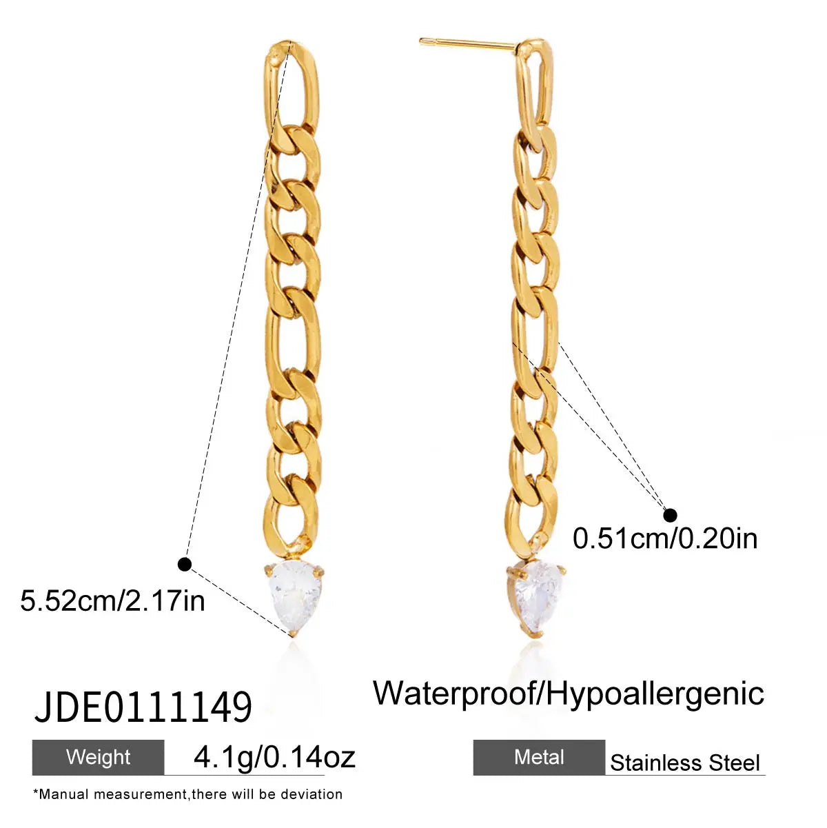 Kika Delicate Zircon Earrings Minimalist 18K Gold PVD Plated Stainless Steel Chains 316L