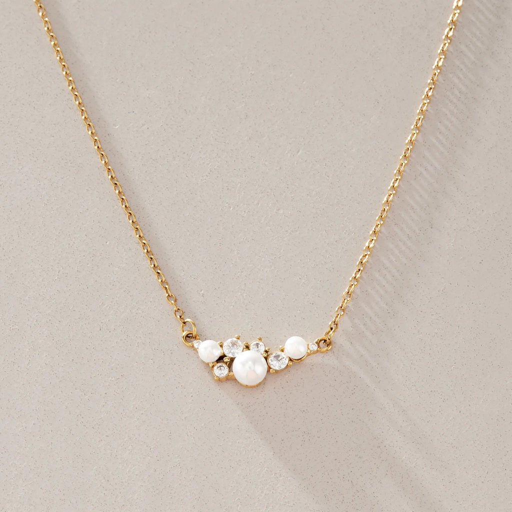 KIKA Delicate Zircon Imitation Pearl Pendant Necklace 18K Gold Plated Stainless Steel 316L