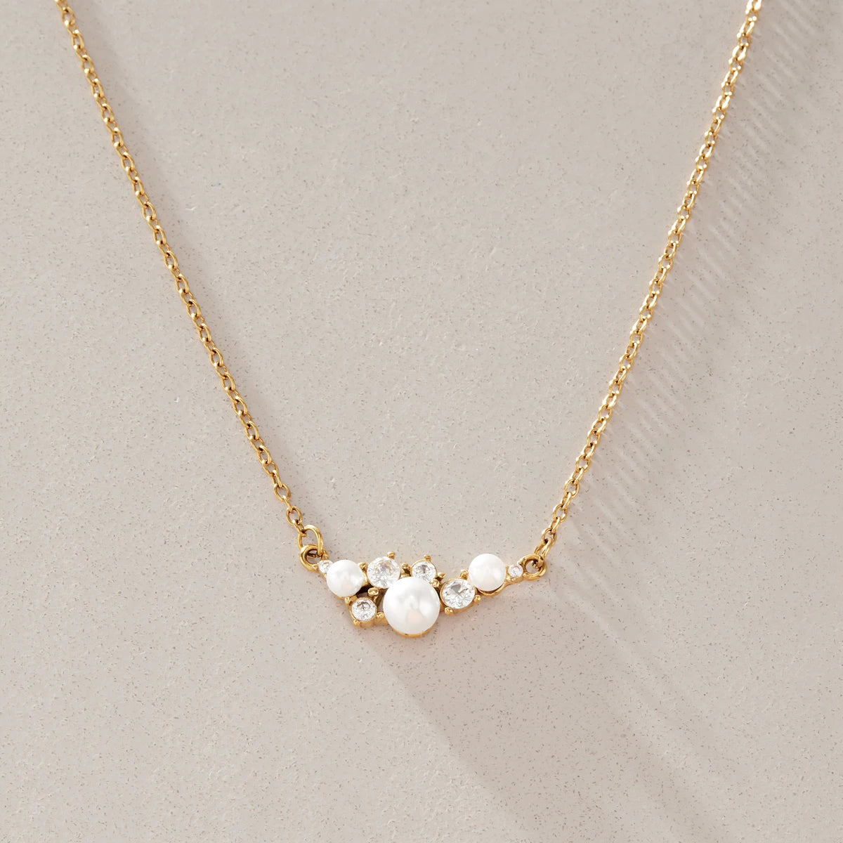 KIKA Delicate Zircon Imitation Pearl Pendant Necklace 18K Gold Plated Stainless Steel 316L