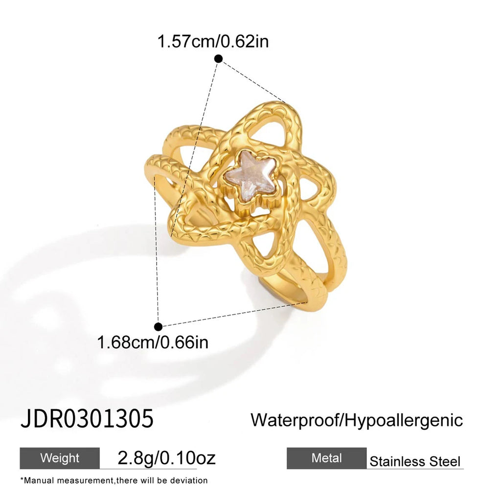 Kika Star Heart Zircon Hollow Open Rings