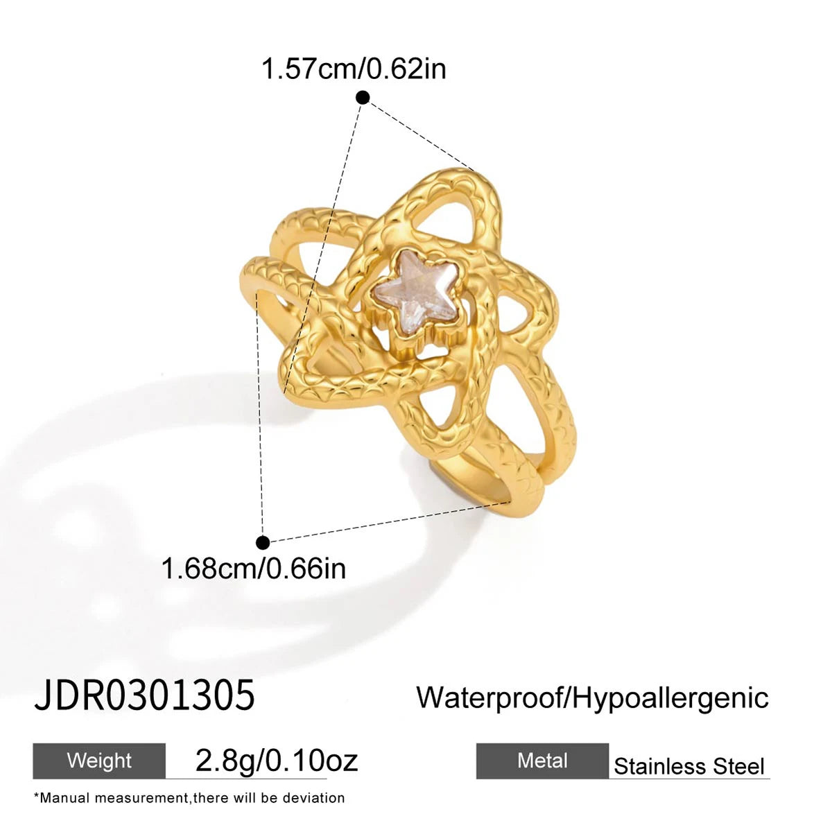 Kika Star Heart Zircon Hollow Open Rings