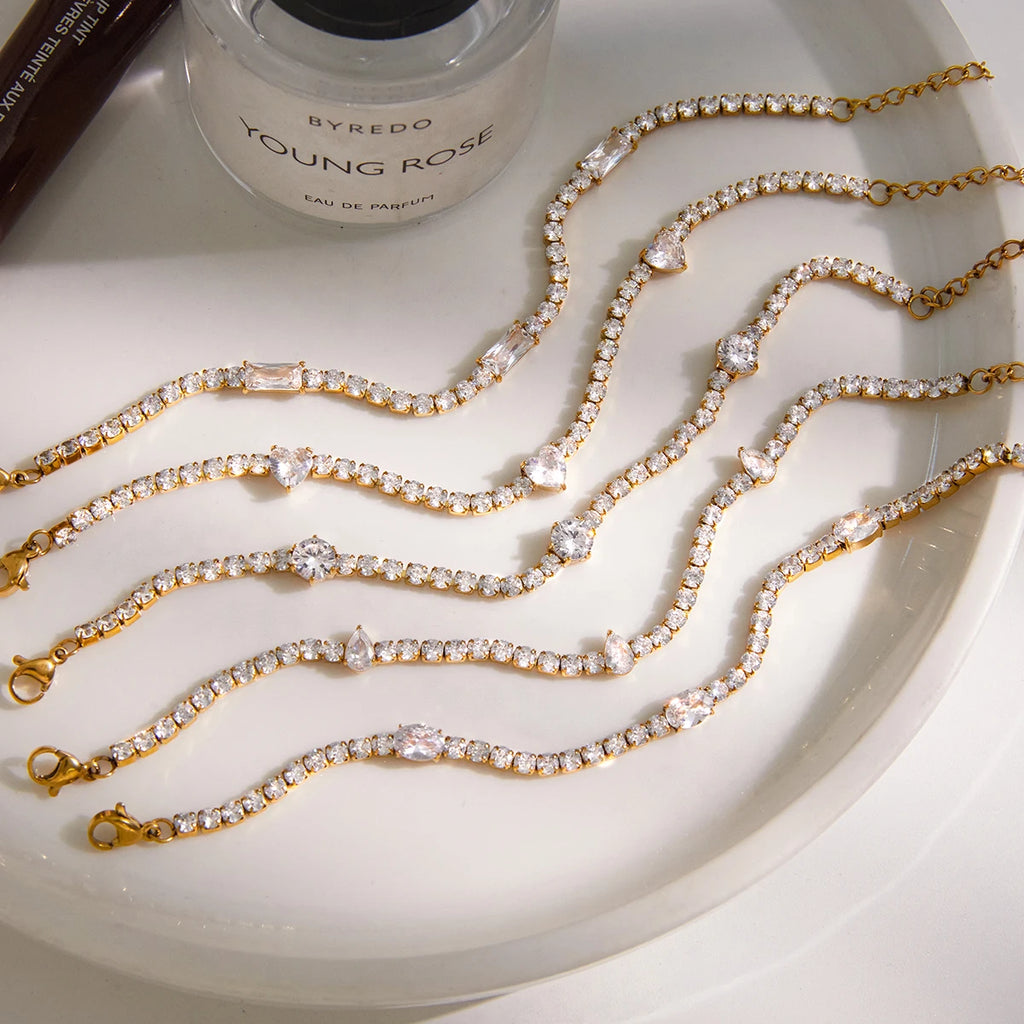 Kika Geometric White Water Droplet Heart Zircon Chain Tennis Bracelet