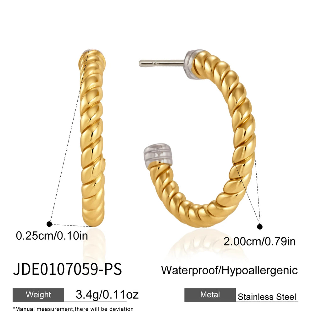 KIKA Classic Mixed Color Twisted C Shape Stud Earrings For Women 18K Gold PVD Plated Stainless Steel 316L