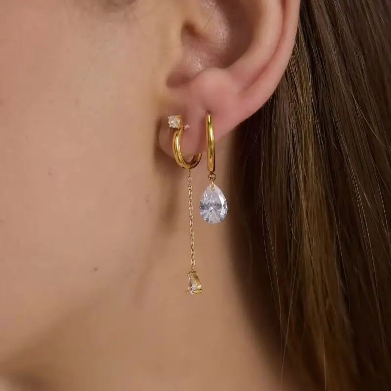 KIKA Classic Water Drop Zircon EarringsPVD Gold Plated Stainless Steel 316L