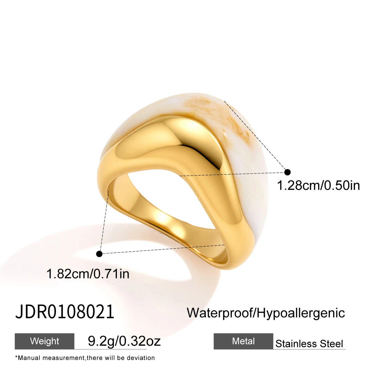 KIKA Vintage Chunky Wave Shape Resin Rings For Women Minimalist 18K Gold PVD Plated Stainless Steel 316L Rings Fashion Jewelry Gift