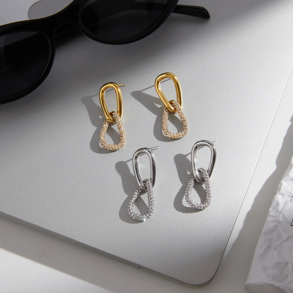 KIKA Full Crystal Geometric Drop Earrings PVD Plated Stainless Steel 316L