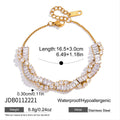 KIKA Delicate White Double-Layer Geometric Square Circular Zircons Winding Bracelet  Stainless Steel 316L