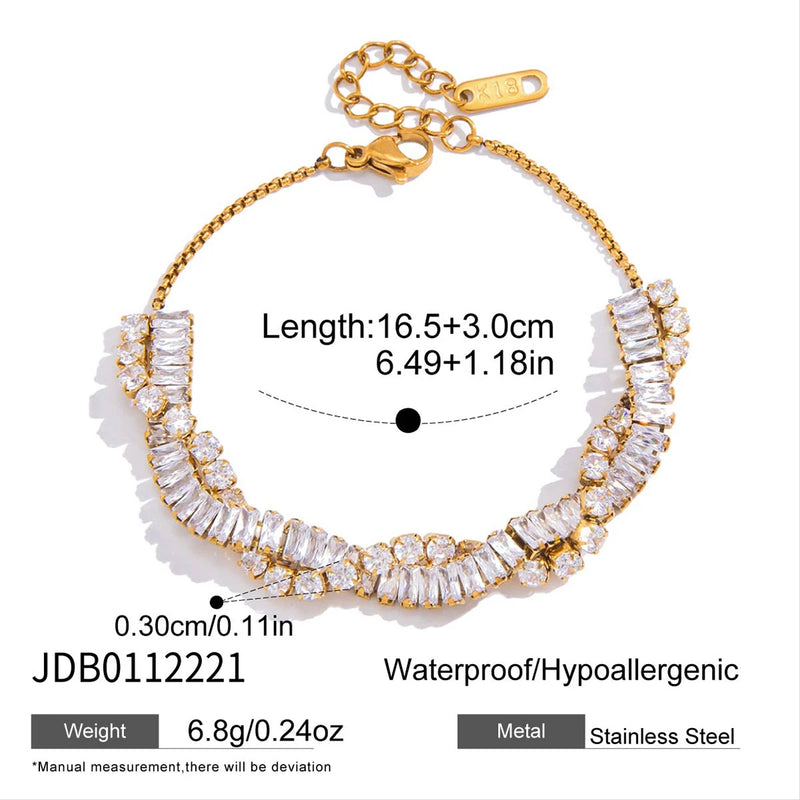 KIKA Delicate White Double-Layer Geometric Square Circular Zircons Winding Bracelet  Stainless Steel 316L