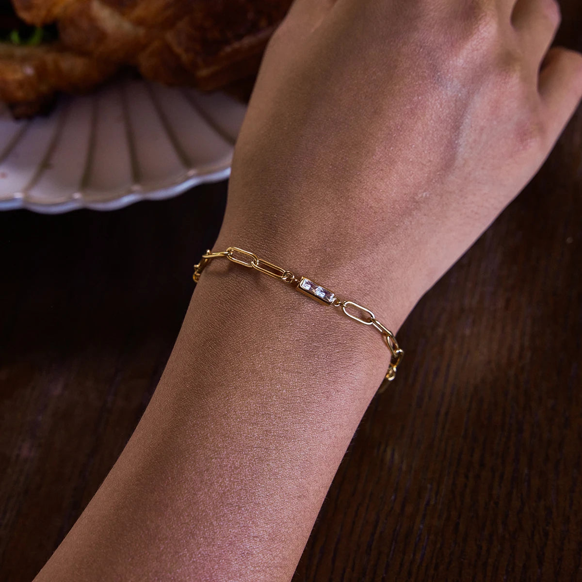 KIKA Minimalist Classic 18K Gold Color PVD Plated Inlay White Zircon Bracelets Waterproof Stainless Steel 316L