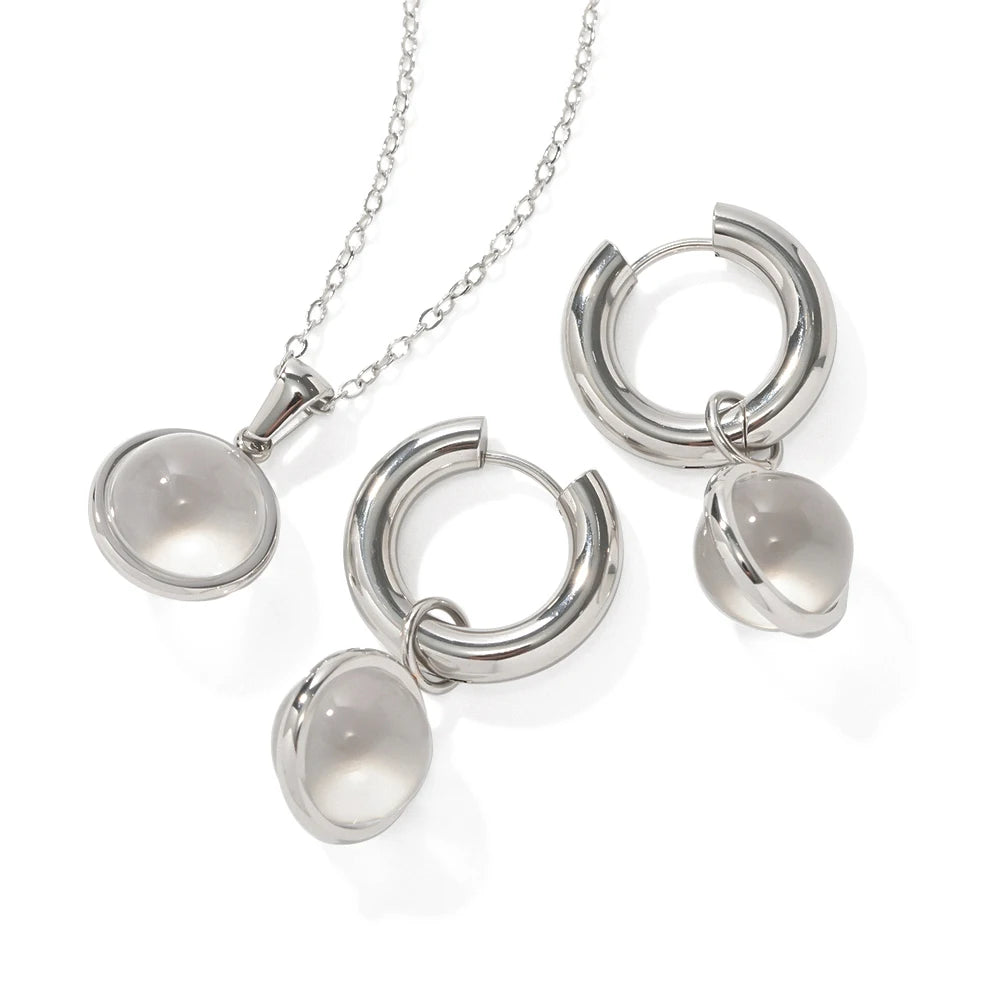 Kika Waterproof Silver Plated Stainless Steel Transparent Stone Necklace