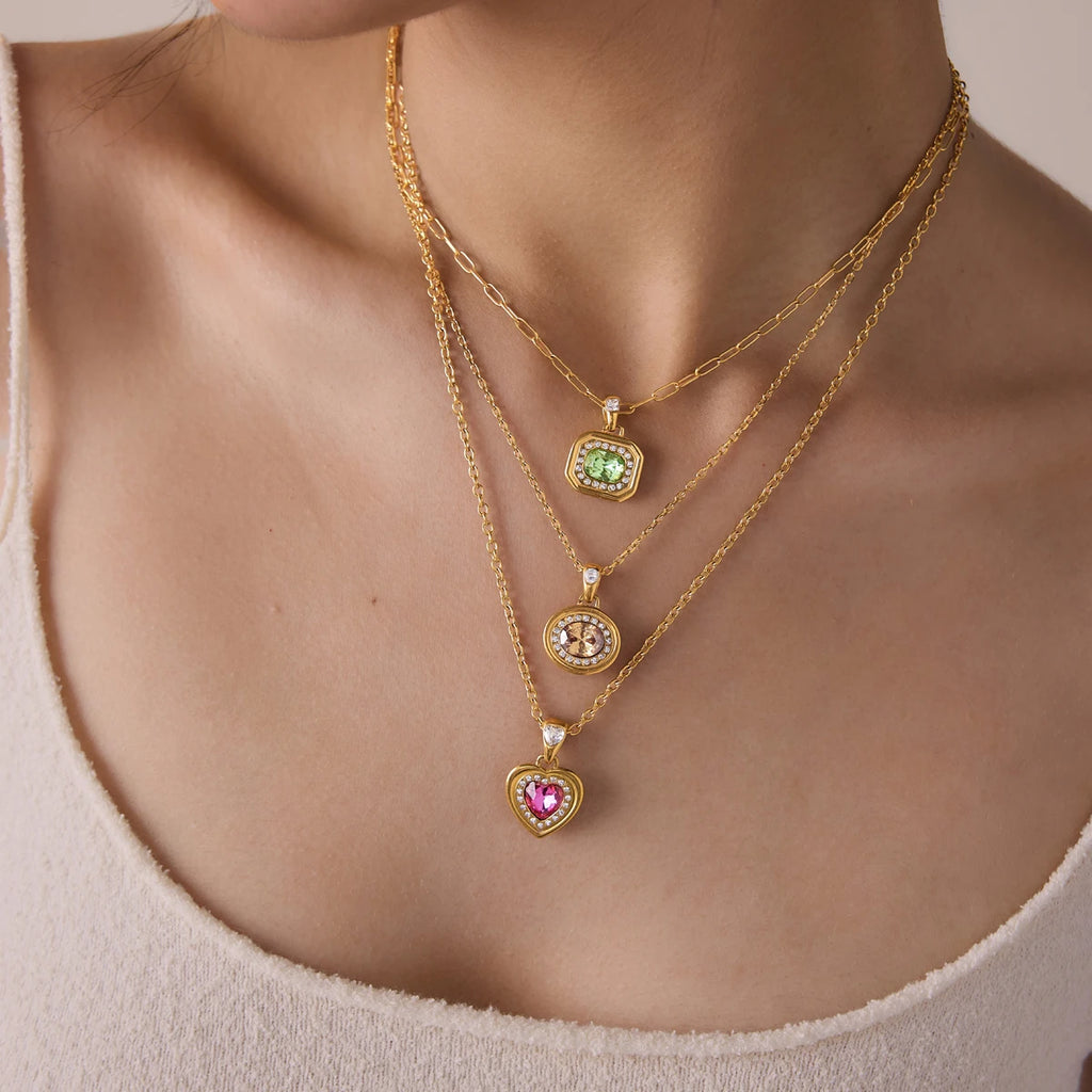 KIKA Multicolor Geometric Glass Pendant Necklace For Women 18K Gold PVD Plated Stainless Steel 316L Necklace Fashion Jewelry Gift