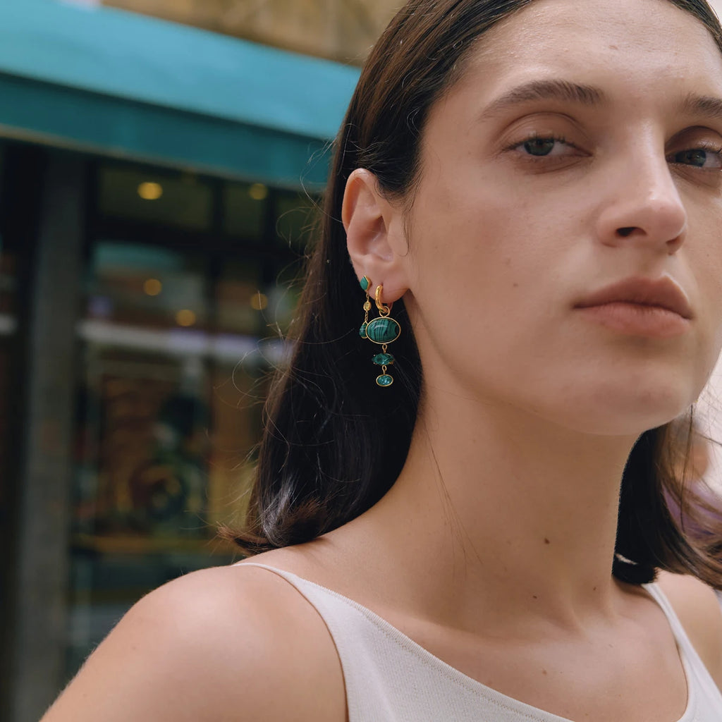 KIKA Malachite Tiger Eye Stone Crystal Drop Earrings For Women 18K Gold PVD Plated Stainless Steel Earrings Fashion Jewelry