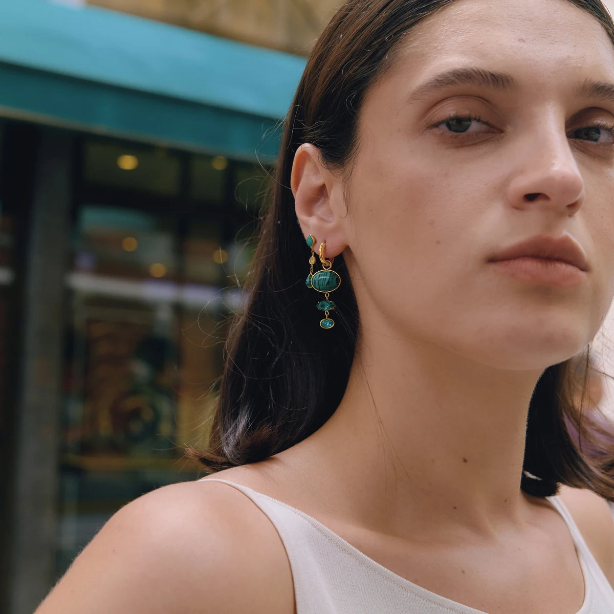 KIKA Malachite Tiger Eye Stone Crystal Drop Earrings For Women 18K Gold PVD Plated Stainless Steel Earrings Fashion Jewelry