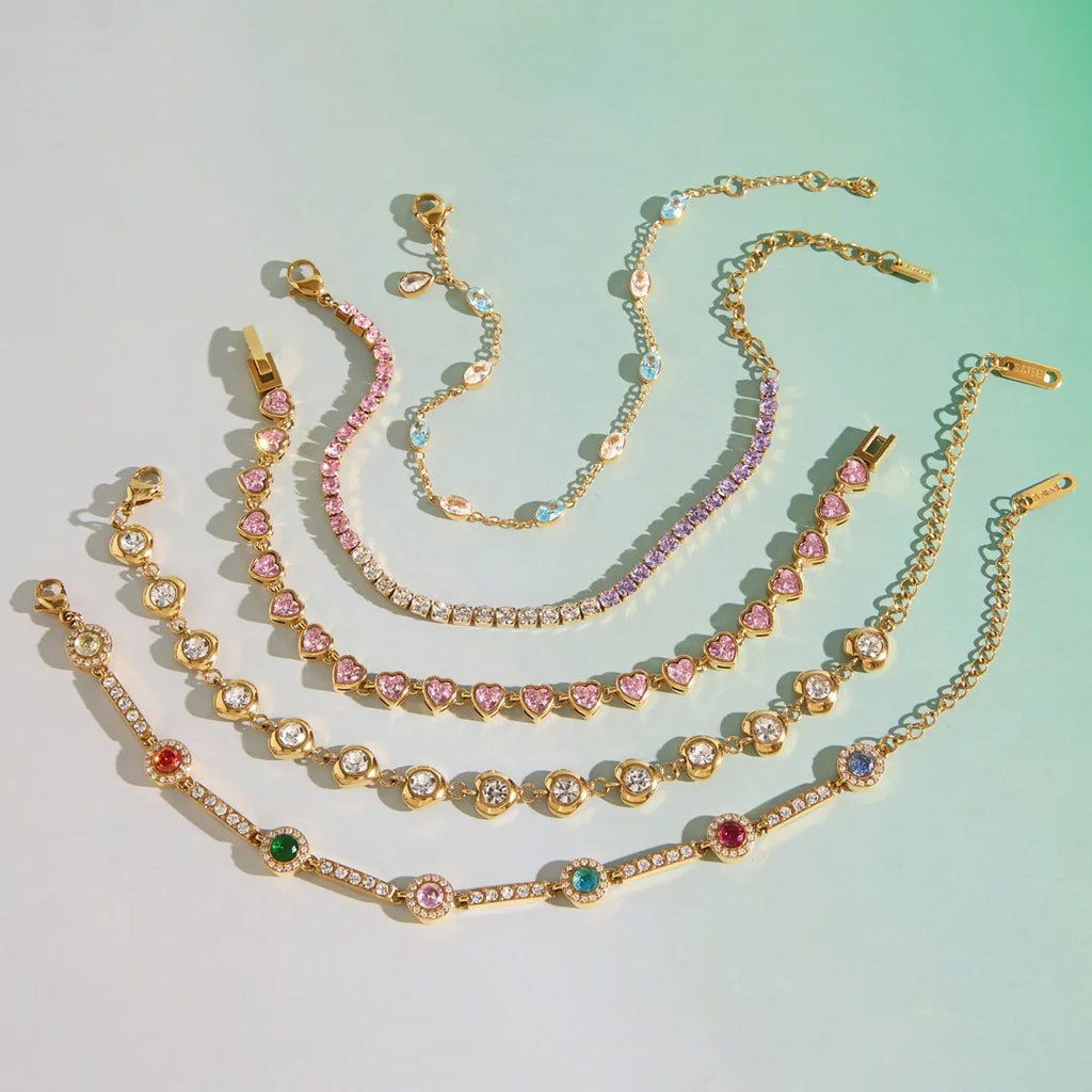 KIKA Multicolor Zircon Tennis Chain Bracelet For Women Waterproof 18K Gold PVD Plated Stainless Steel Bracelet Fashion Jewelry