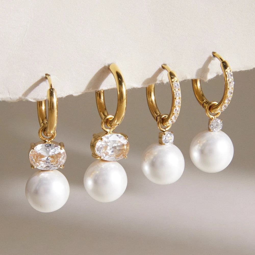 KIKA Elegant Zircon Imitation Pearl Drop EarringsPVD Plated Stainless Steel 316L