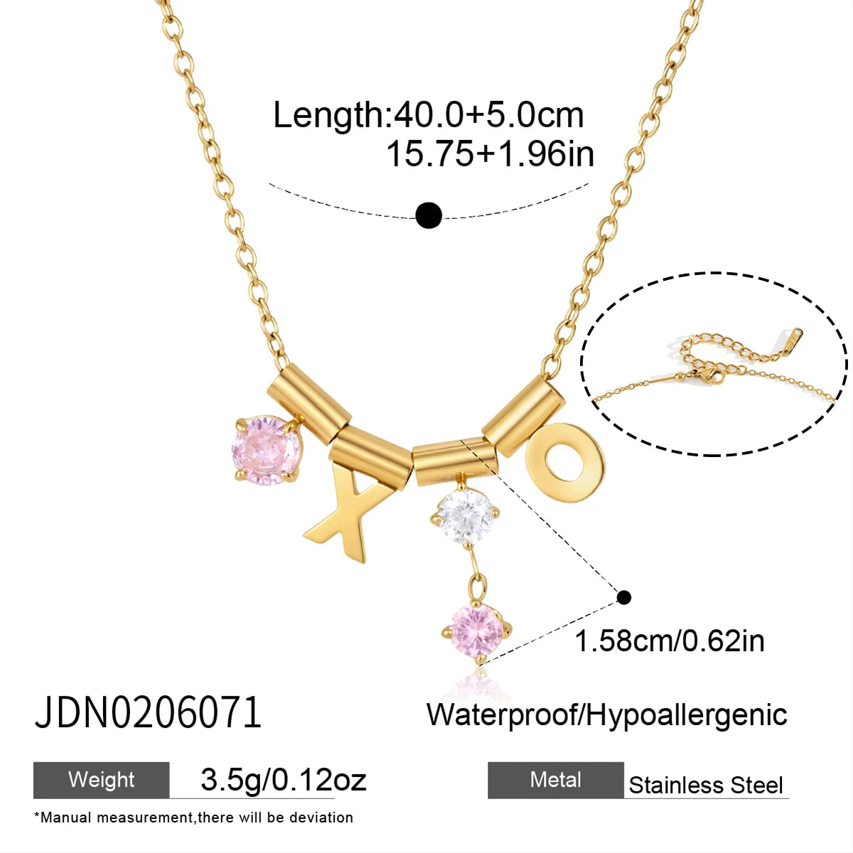 Kika Detachable Letter Zircon Pendant Necklace For Women 18K Gold PVD Plated Stainless Steel 316L