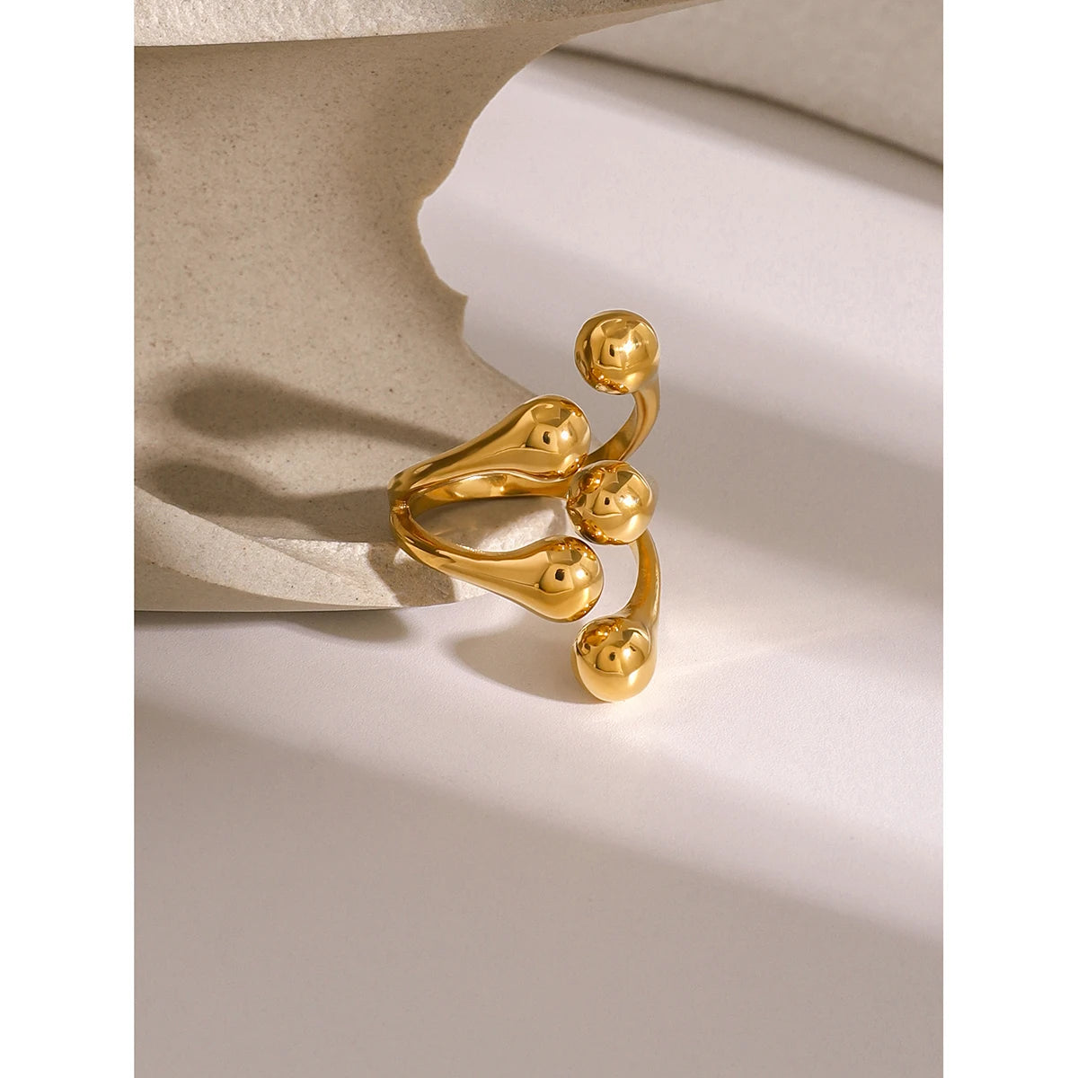 Kika Unique 18K Gold Color Irregular Stainless Steel Open Ring