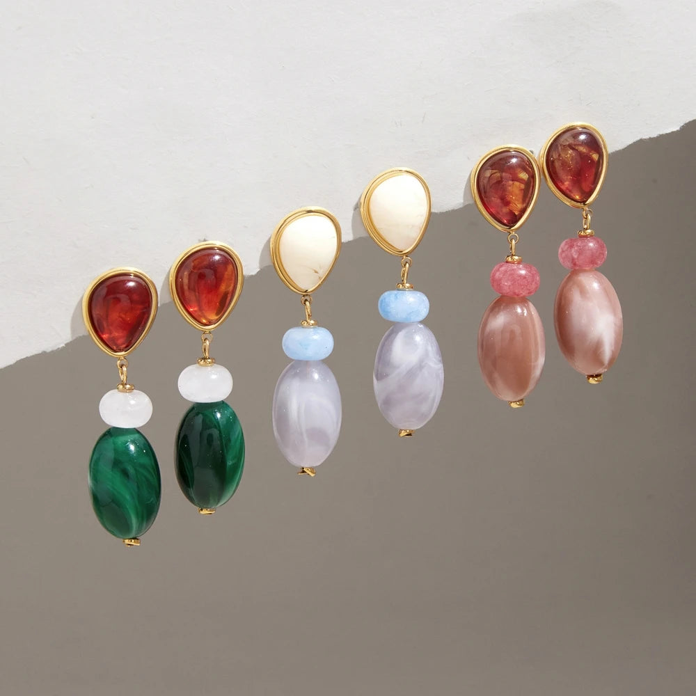 KIKA  Elegant Multicolor Resin Drop Earrings PVD  18K Gold Plated Stainless Steel 316L
