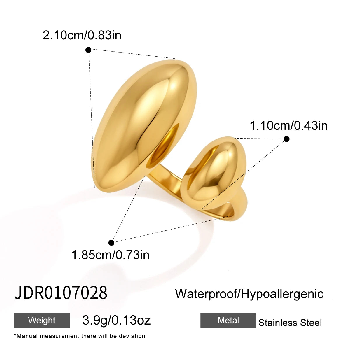 KIKA Chunky Asymmetric Irregular Open Ring  18K Gold PVD Plated Stainless Steel 316Lt