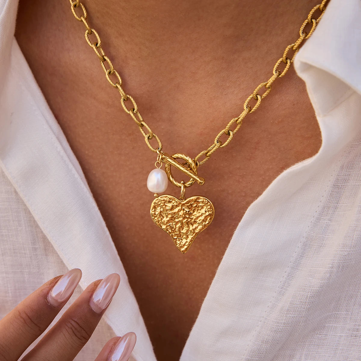 Kika Vintage Hammer Cross Freshwater Pearl Pendant Necklace