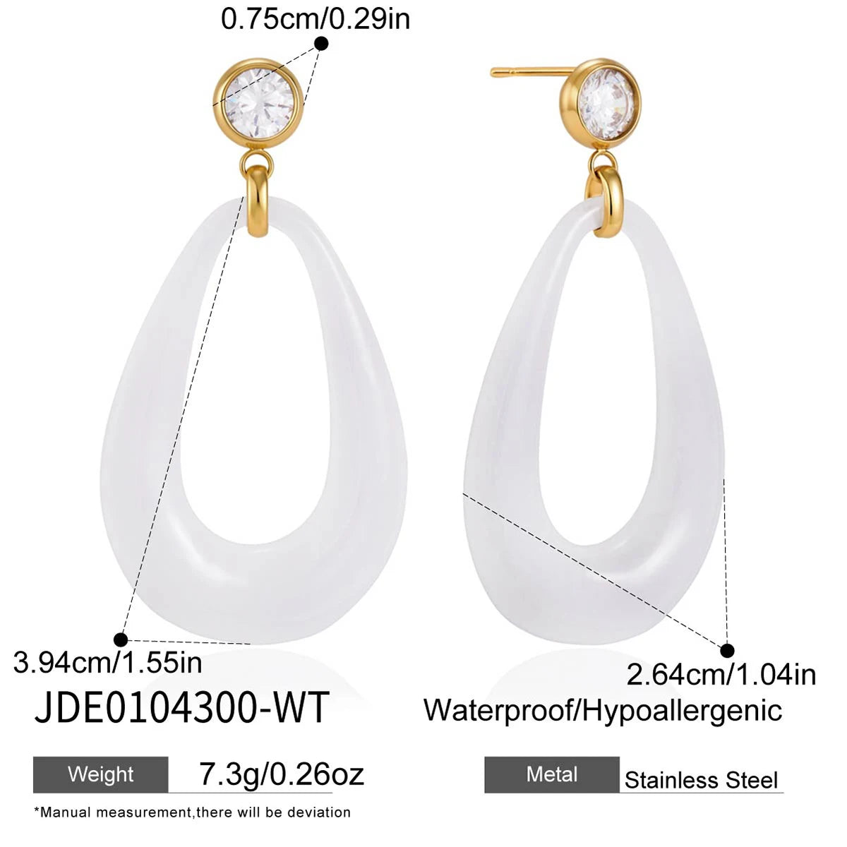 KIKA Water Drop Shape Resin EarringsGold PVD Plated Stainless Steel 316L