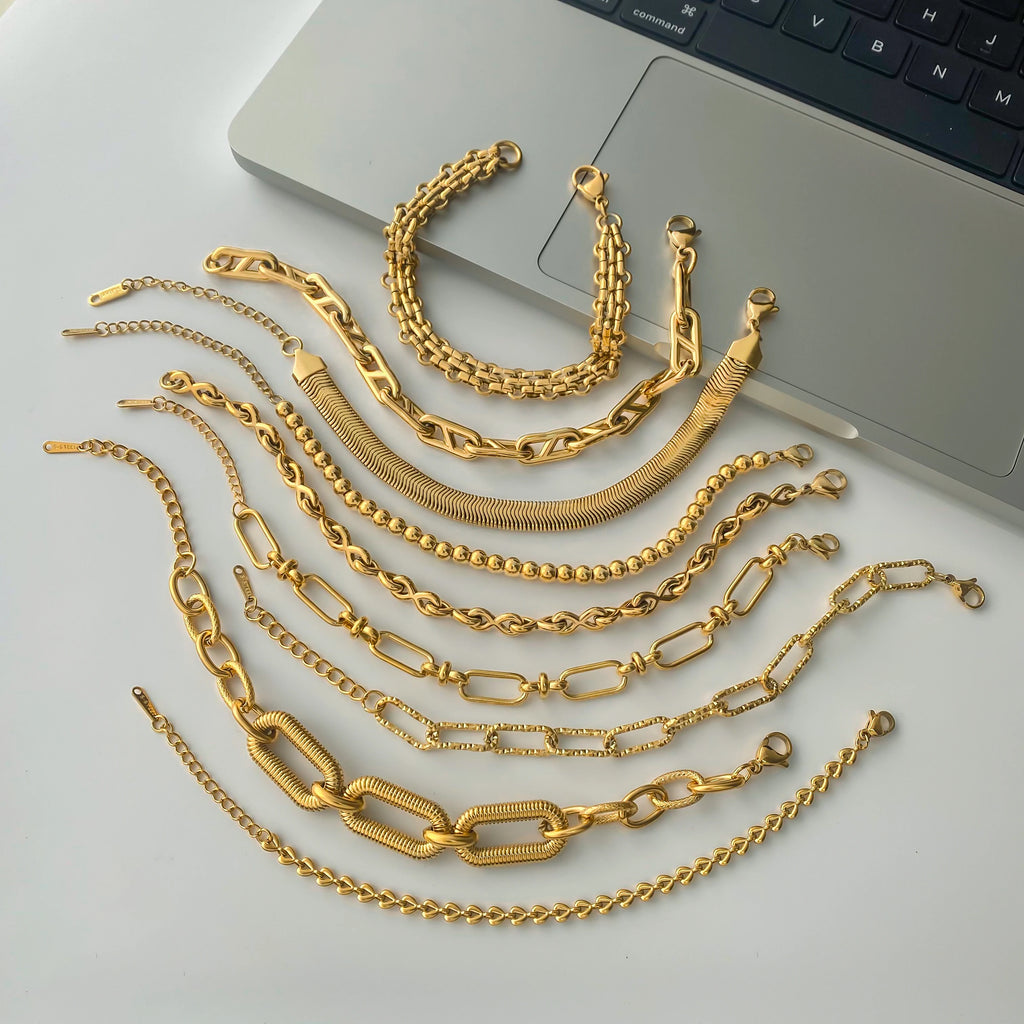 Kika Retro 18K Gold Color Plated Bracelet Stackable Chain Bracelet