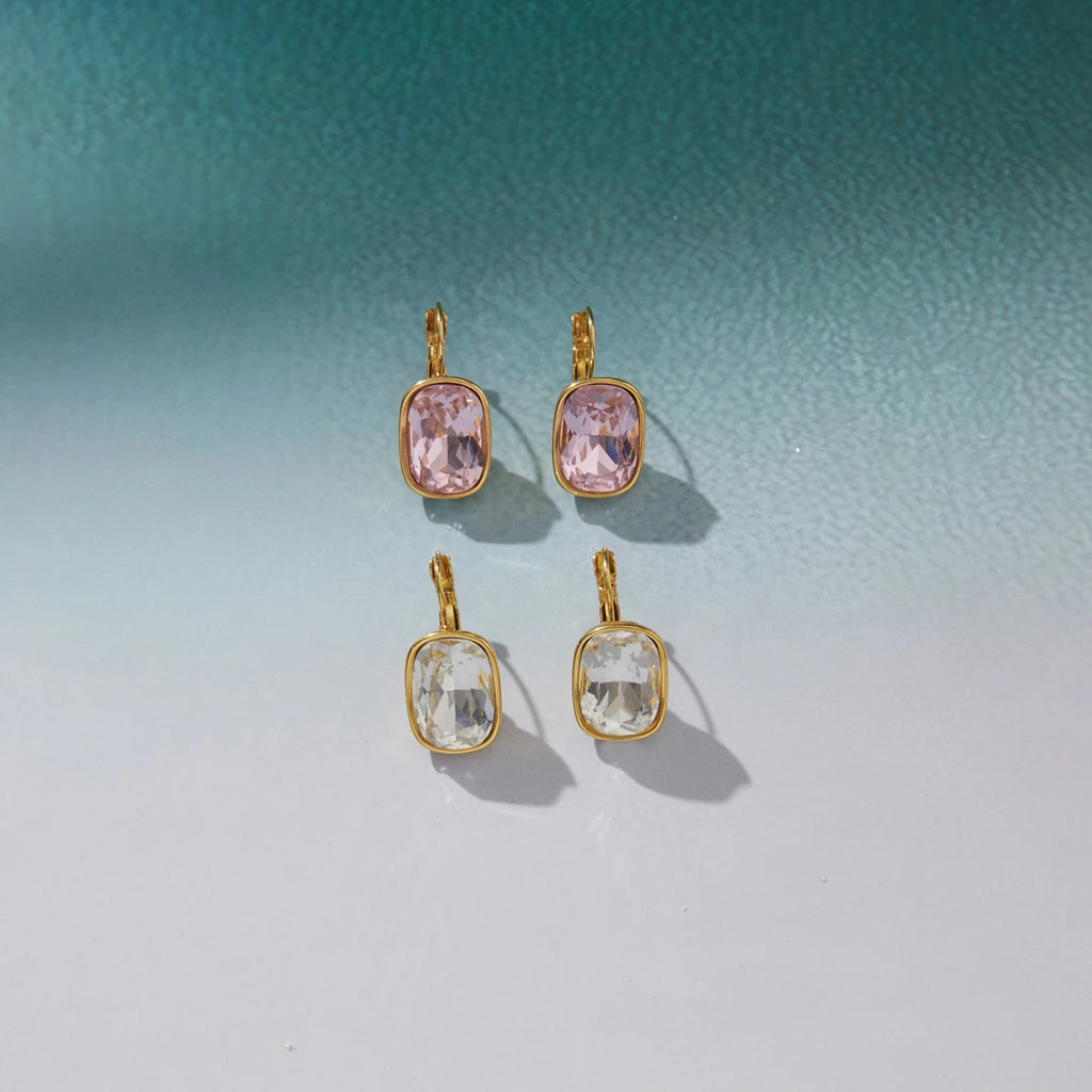 KIKA Elegant White Pink Crystal Clip Earrings PVD  Plated Stainless Steel 316L