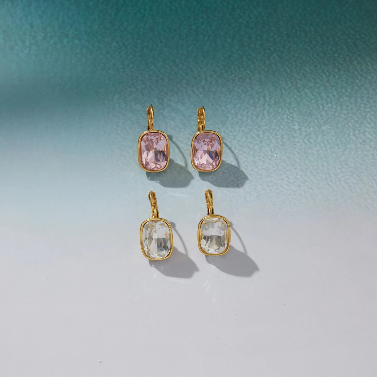 KIKA Elegant White Pink Crystal Clip Earrings PVD  Plated Stainless Steel 316L