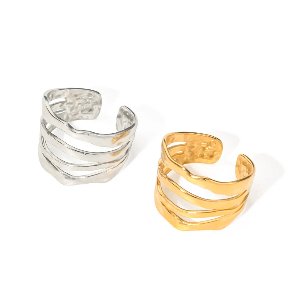 Kika Hip Hop Multi layers Opening 18K Gold Plated Band Finger Ring Fashion Women's Hollow jewelry for women кольца женские
