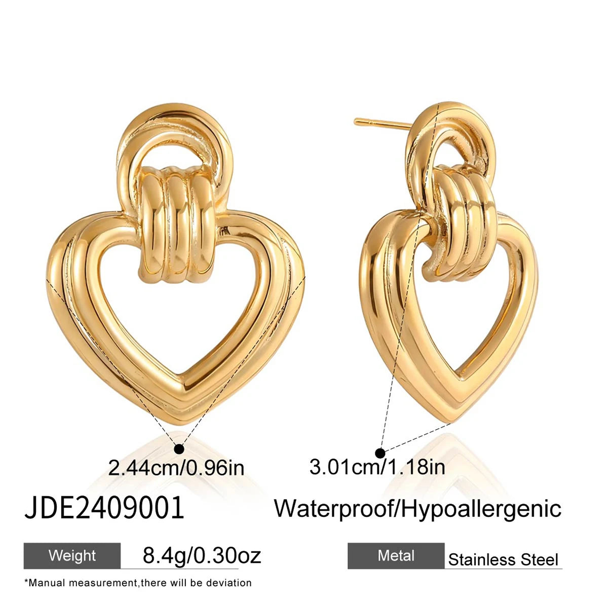 Kika Classic Blocked Heart Shaped Ribbed Color Blocked Earrings