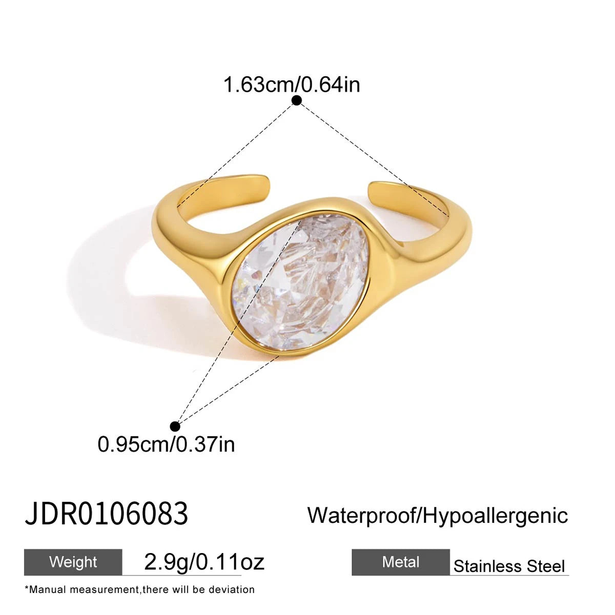 KIKA Classic Water Drop Zircon Open Pinky PVD 18K Gold Plated Stainless Steel 316L