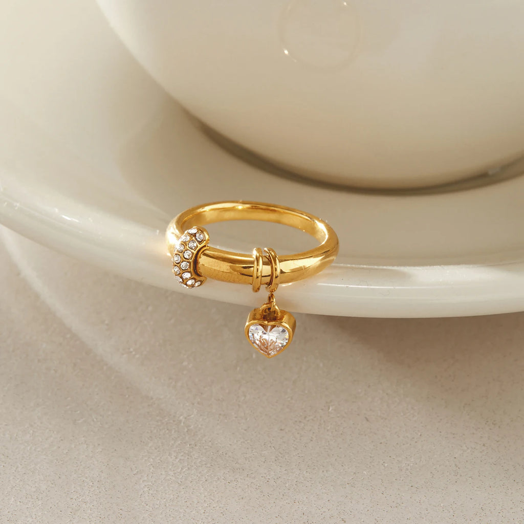 KIKA Zircon Heart Water Drop Little Charm Rings For Women Minimalist 18K Gold PVD Plated Stainless Steel Rings Fashion Jewelry