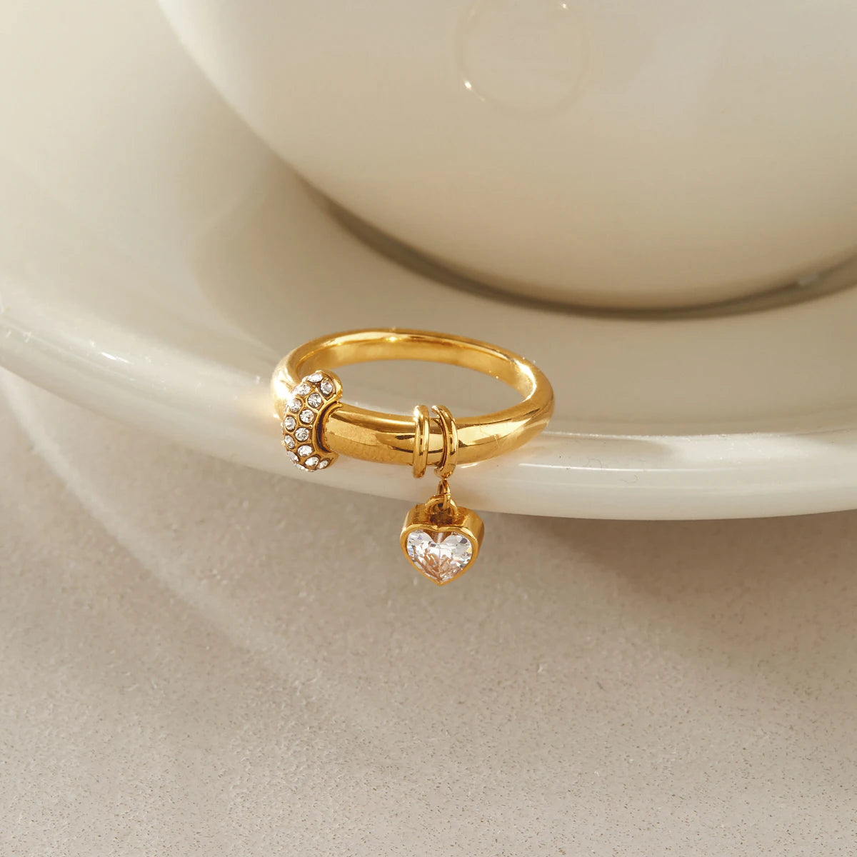 KIKA Zircon Heart Water Drop Little Charm Rings For Women Minimalist 18K Gold PVD Plated Stainless Steel Rings Fashion Jewelry