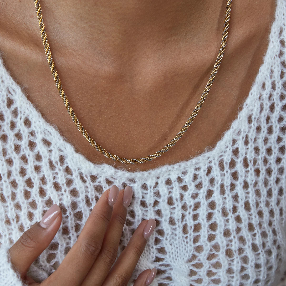 Kika Minimalism Two Color Personalized Ball Chain Fried Dough Twists Winding Necklace