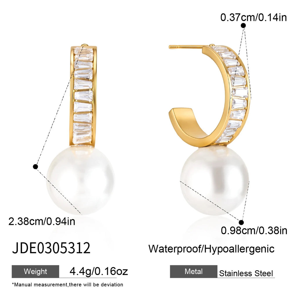 Kika Elegant Zircon Imitation Pearl Earrings 18K Gold PVD Plated Stainless Steel 316L