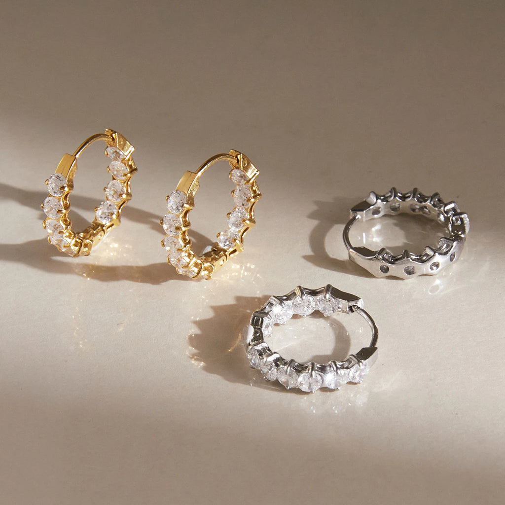 KIKA Classic Iced Out Zircon Clip Earrings n Minimalist 18K Gold PVD Plated Stainless Steel 316L