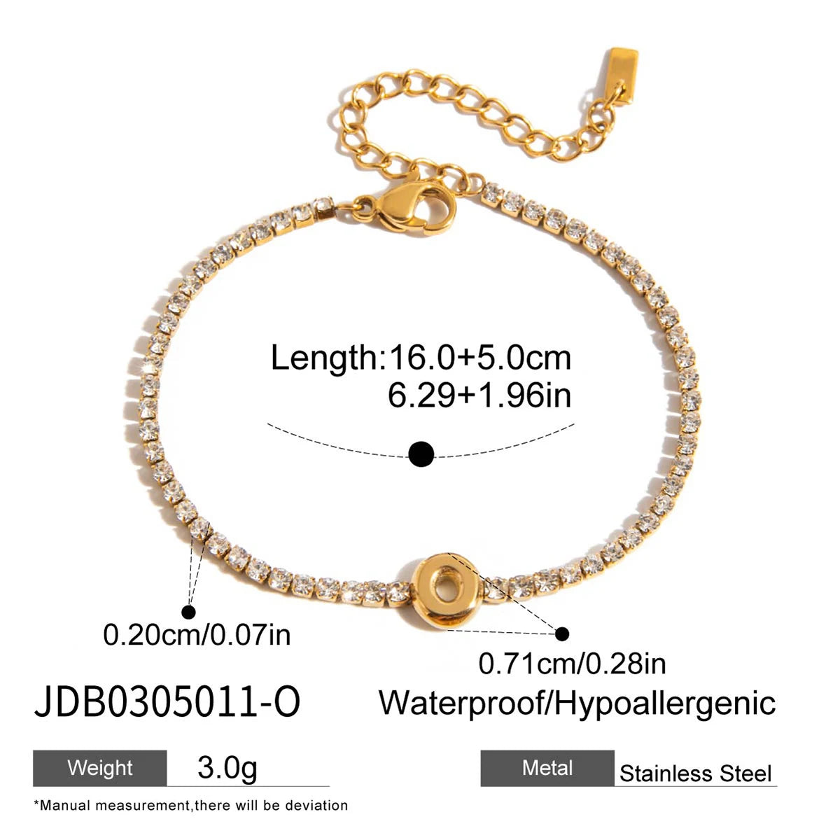 Stainless Steel White Rhinestone Chain Twelve Letter Bracelet