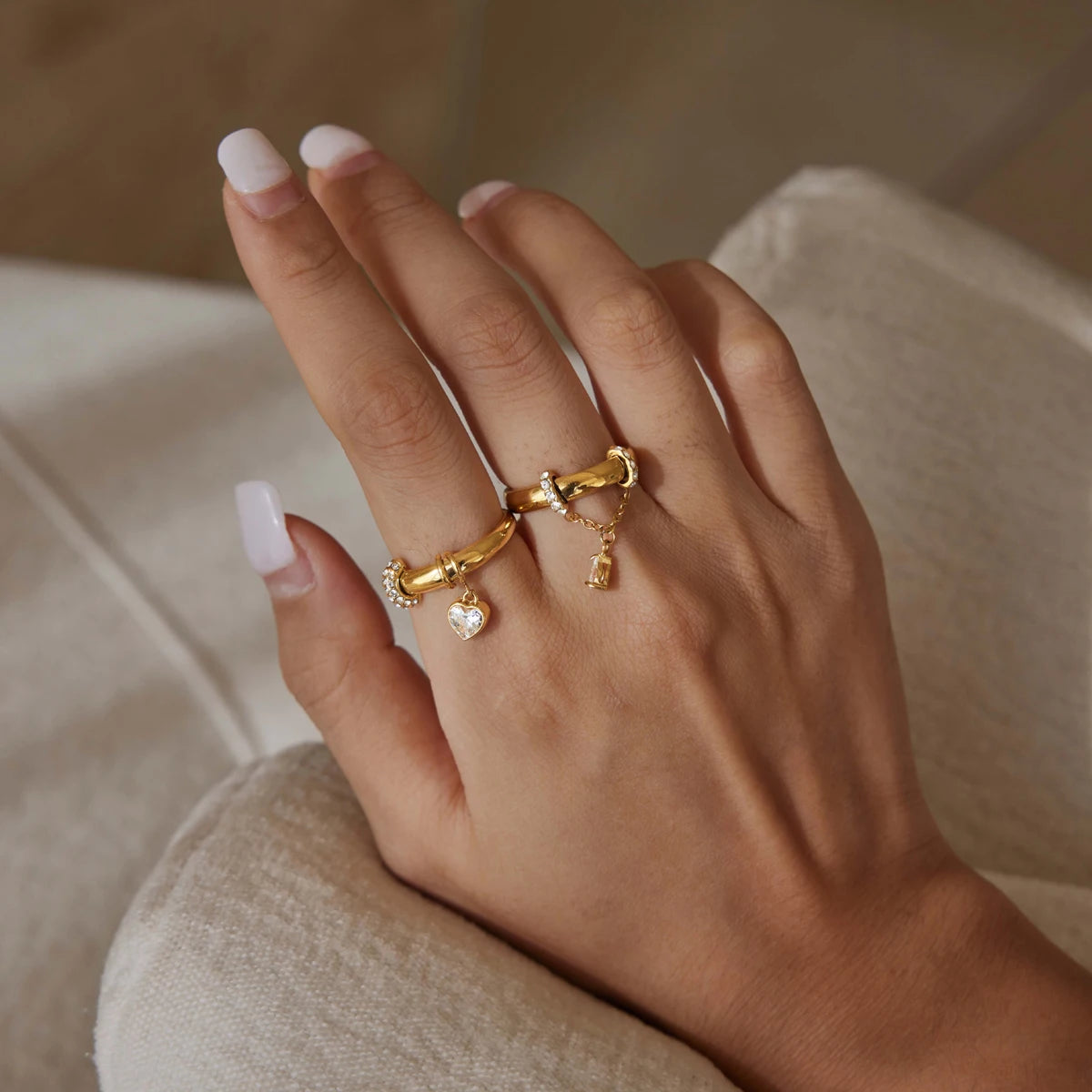 KIKA Zircon Heart Water Drop Little Charm Rings For Women Minimalist 18K Gold PVD Plated Stainless Steel Rings Fashion Jewelry