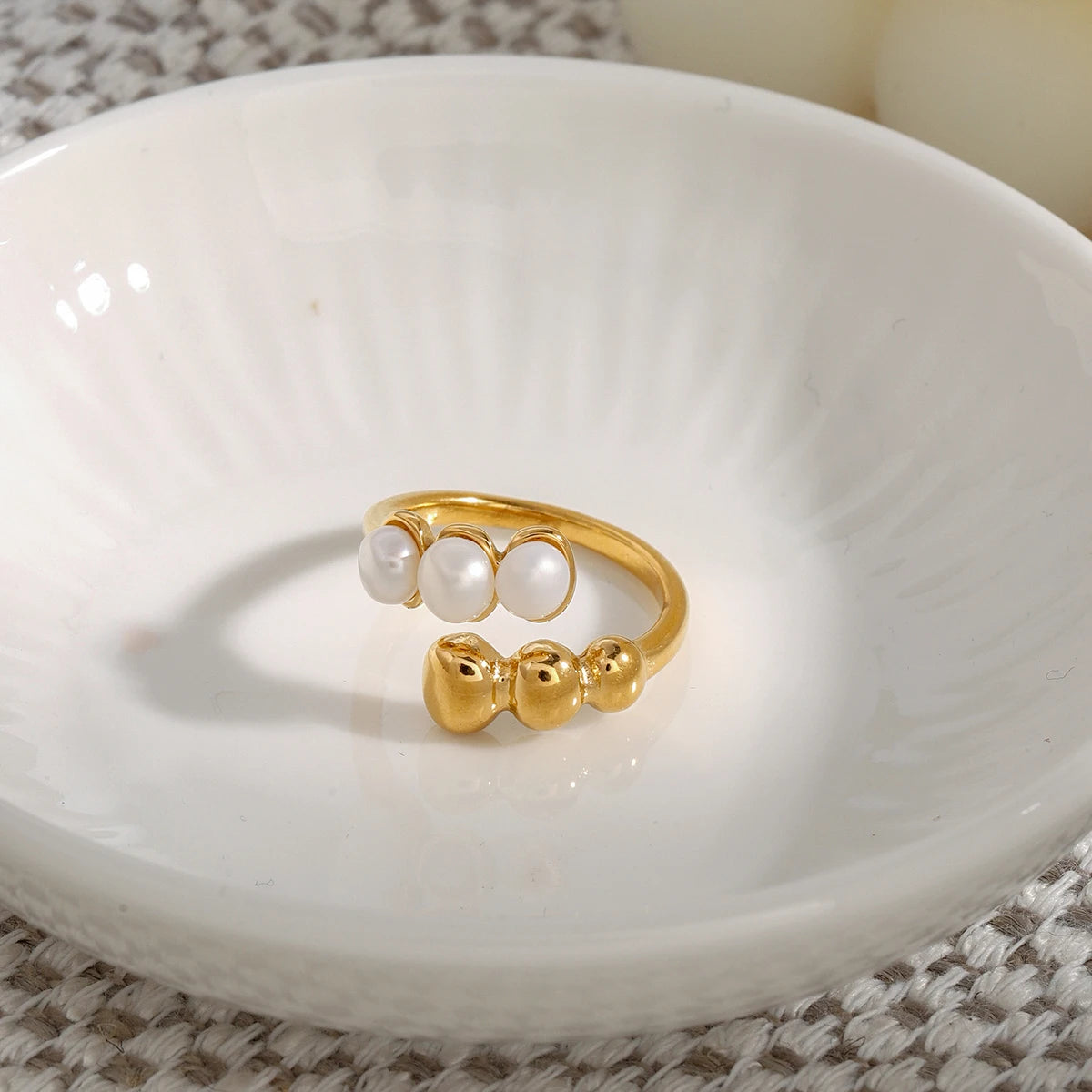 Kika Minimalist Freshwater Pearl Ring Bead Ball Adjustable Ring