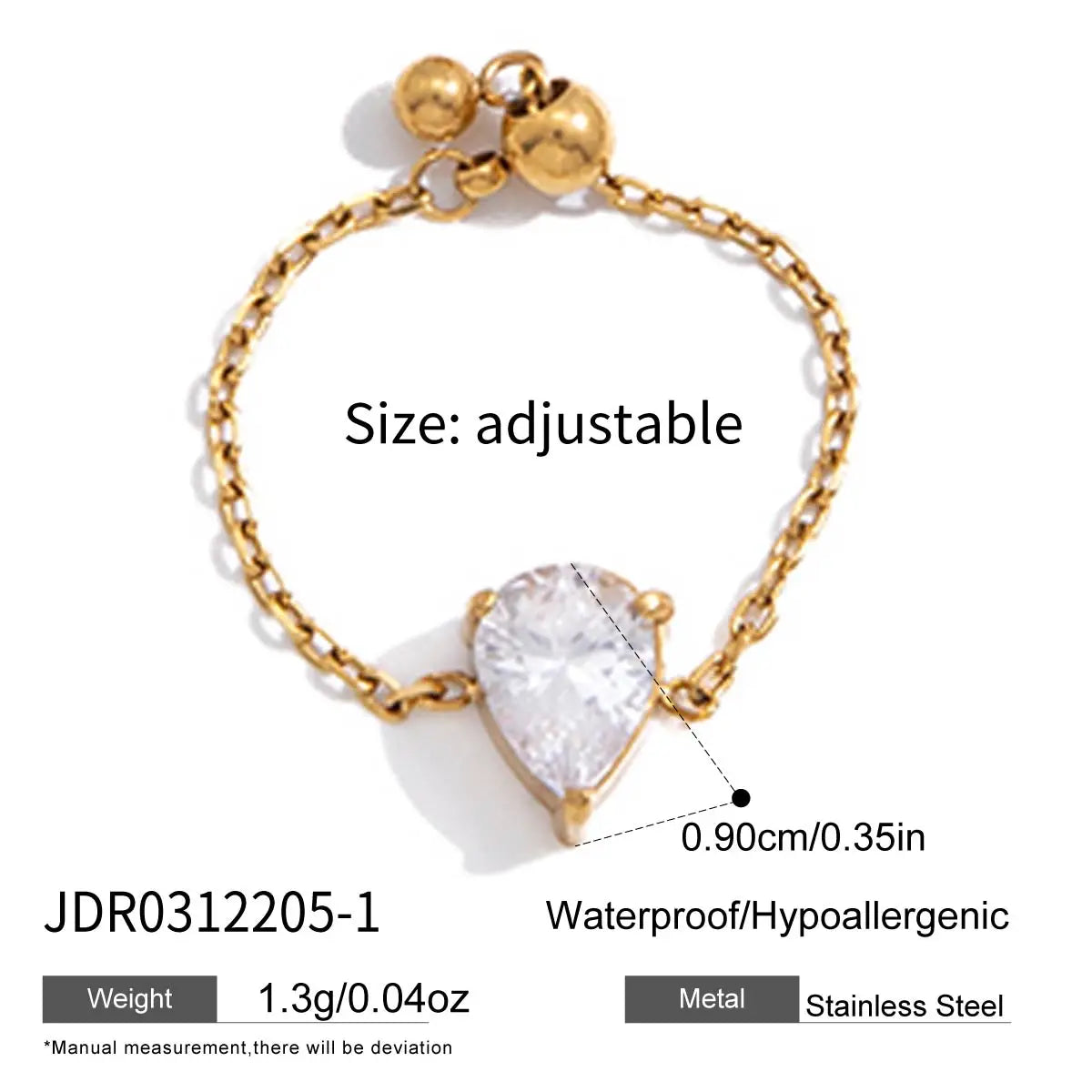 KIKA Delicate Geometric Zircon Adjustable Rings  18K Gold PVD Plated Stainless Steel 316L