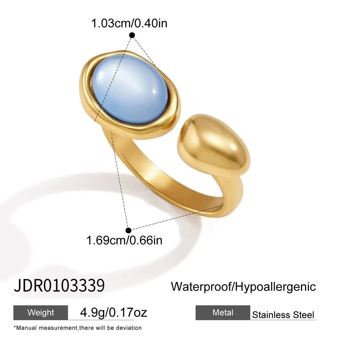 Kika Elegant Blue Zircon Statement Rings 18K Gold PVD Plated Stainless Steel 316L