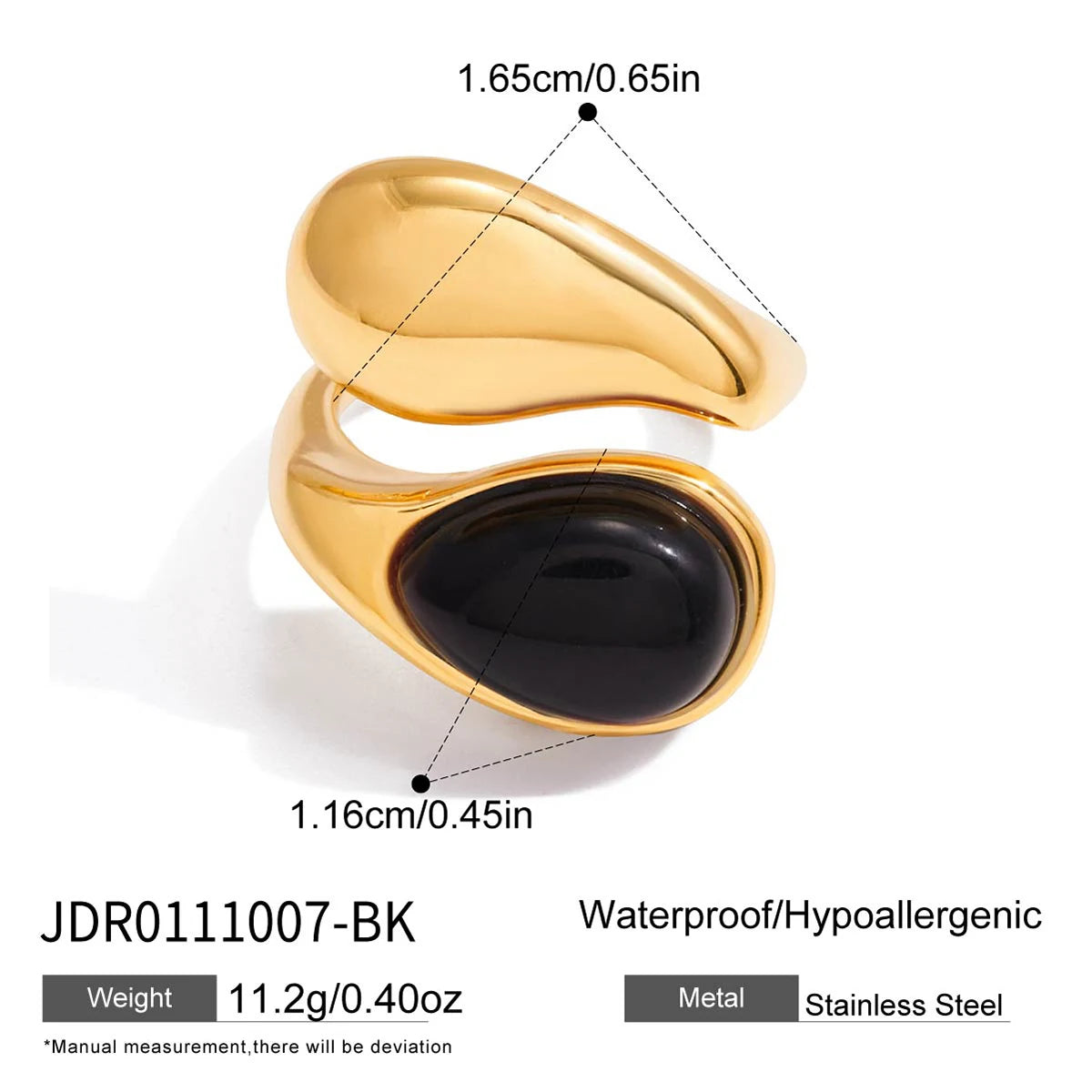 Kika Water Droplet Inlaid Imitation Pearl Asymmetric Opening Ring