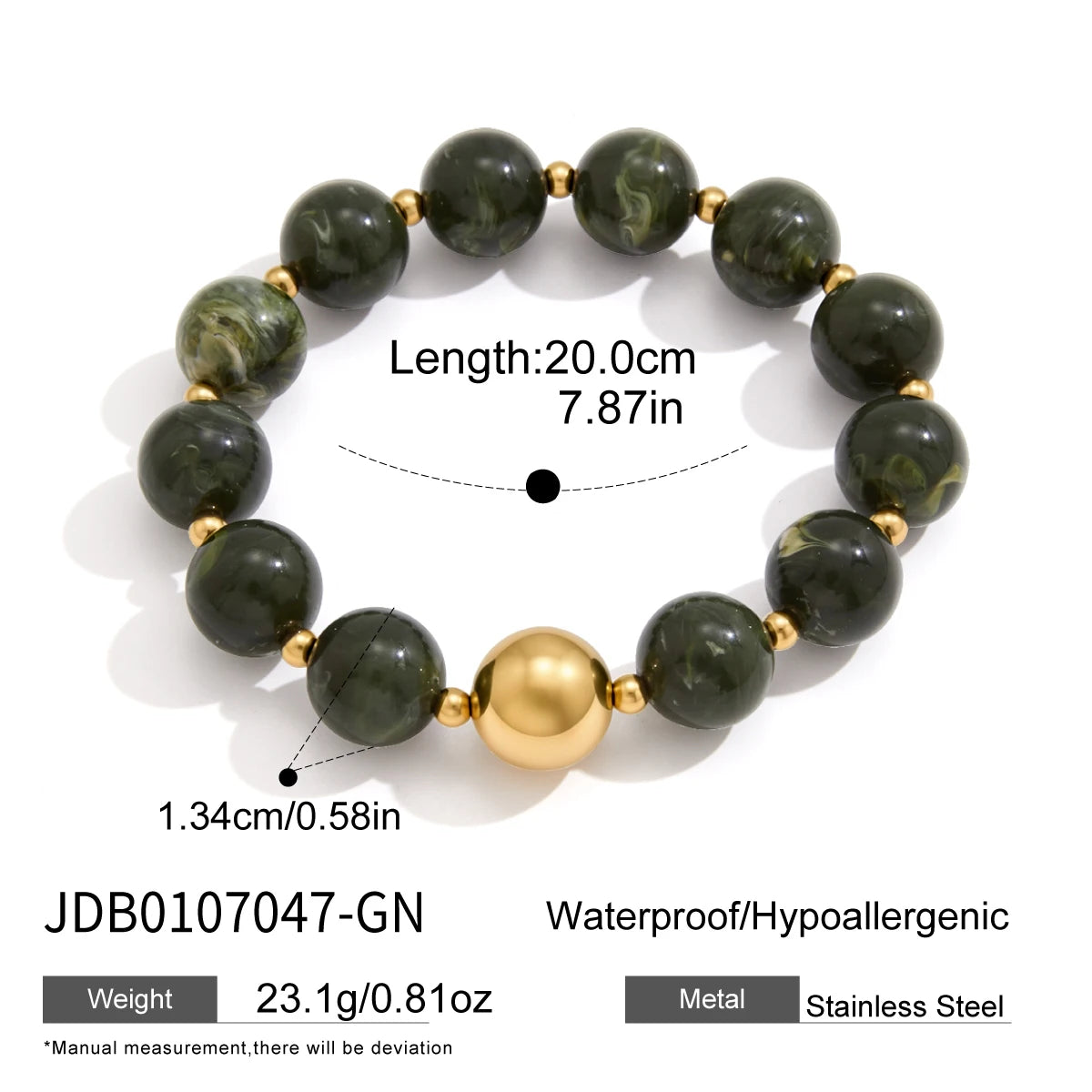 KIKA Elegant Elastic Round Resin Bracelet For Women Men Minimalist Gold Color CCB Plastic Beads Bracelet Fashion Jewelry Gift