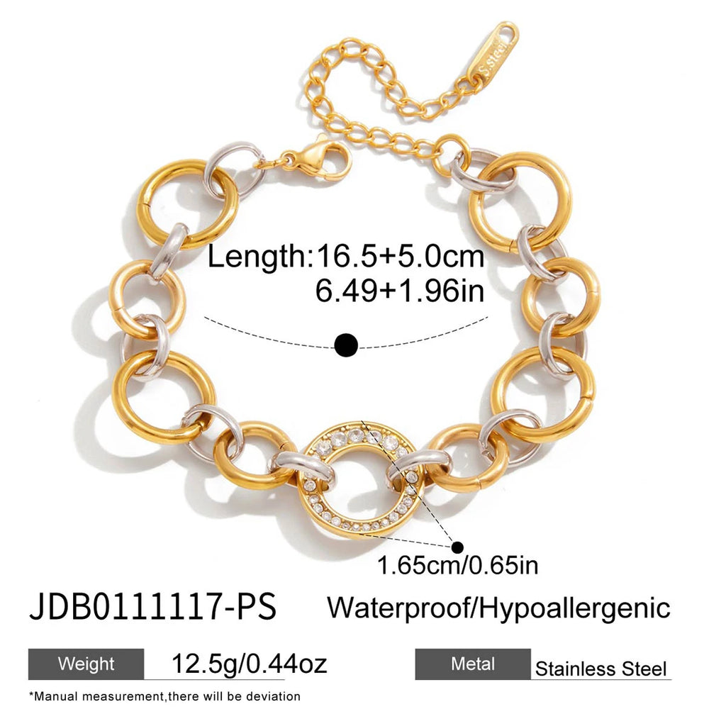 Kika Geometric Zircon Mixed Color Chain Bracelet Gold PVD Plated Stainless Steel 316L