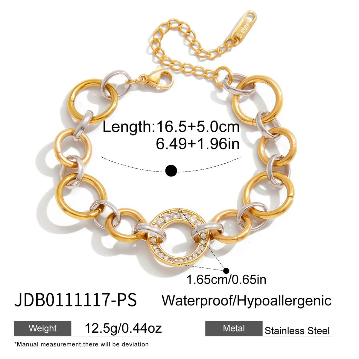 Kika Geometric Zircon Mixed Color Chain Bracelet Gold PVD Plated Stainless Steel 316L