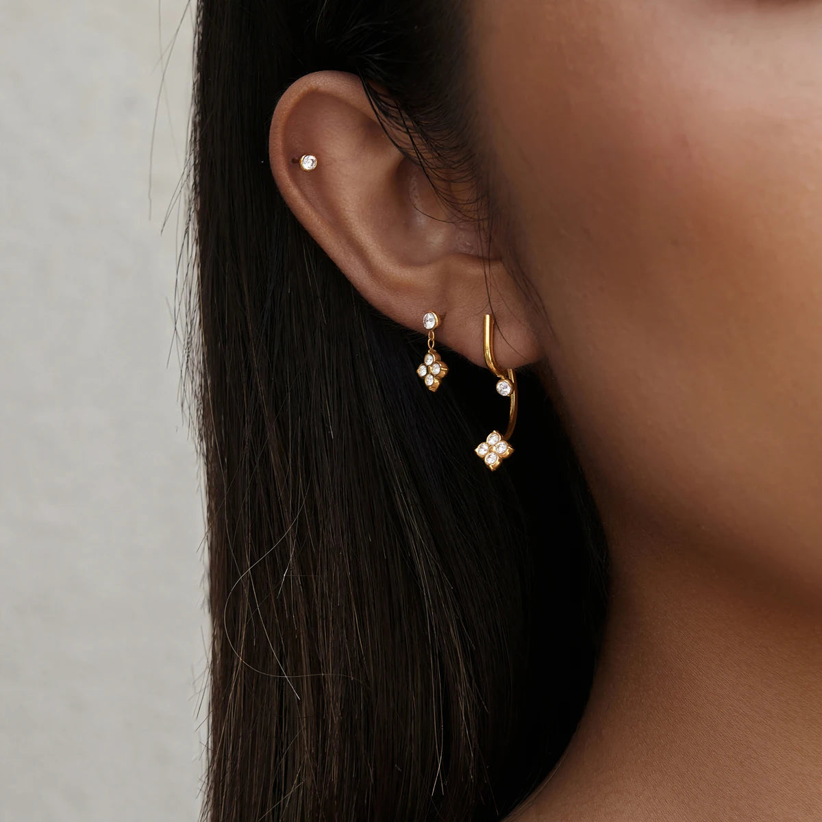 Kika 3 Pcs/Set Delicate Zircon Earrings Minimalist 18K Gold PVD Plated Stainless Steel 316L